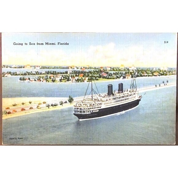 Vtg Miami FL Postcards Ships Water Views Lot of 5 Flamingo Hotel 1942 Free Post - Picture 4 of 15